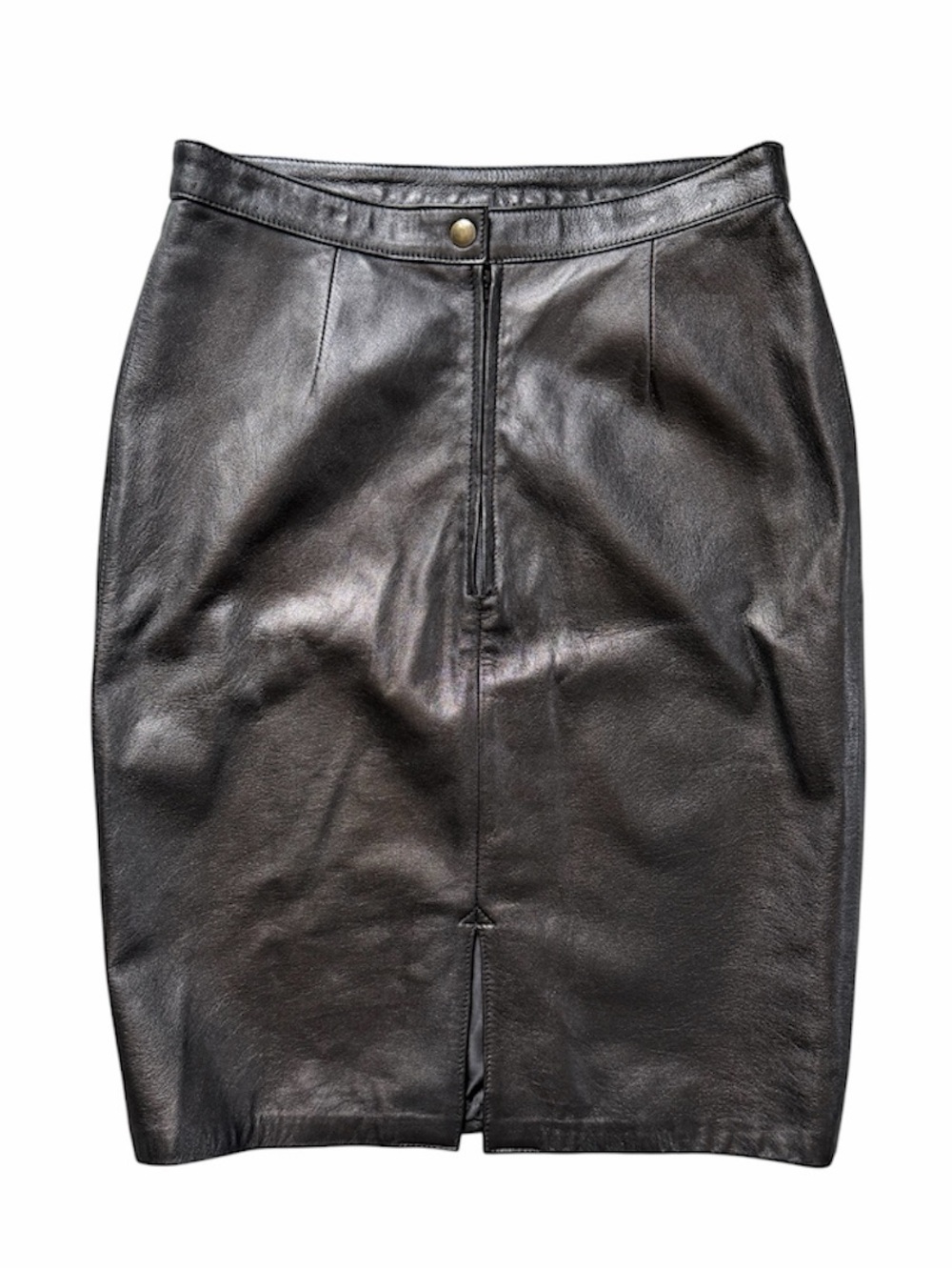 Vera Pelle Genuine Leather Itallian Made Black Pencil Skirt w slit - Women - 44